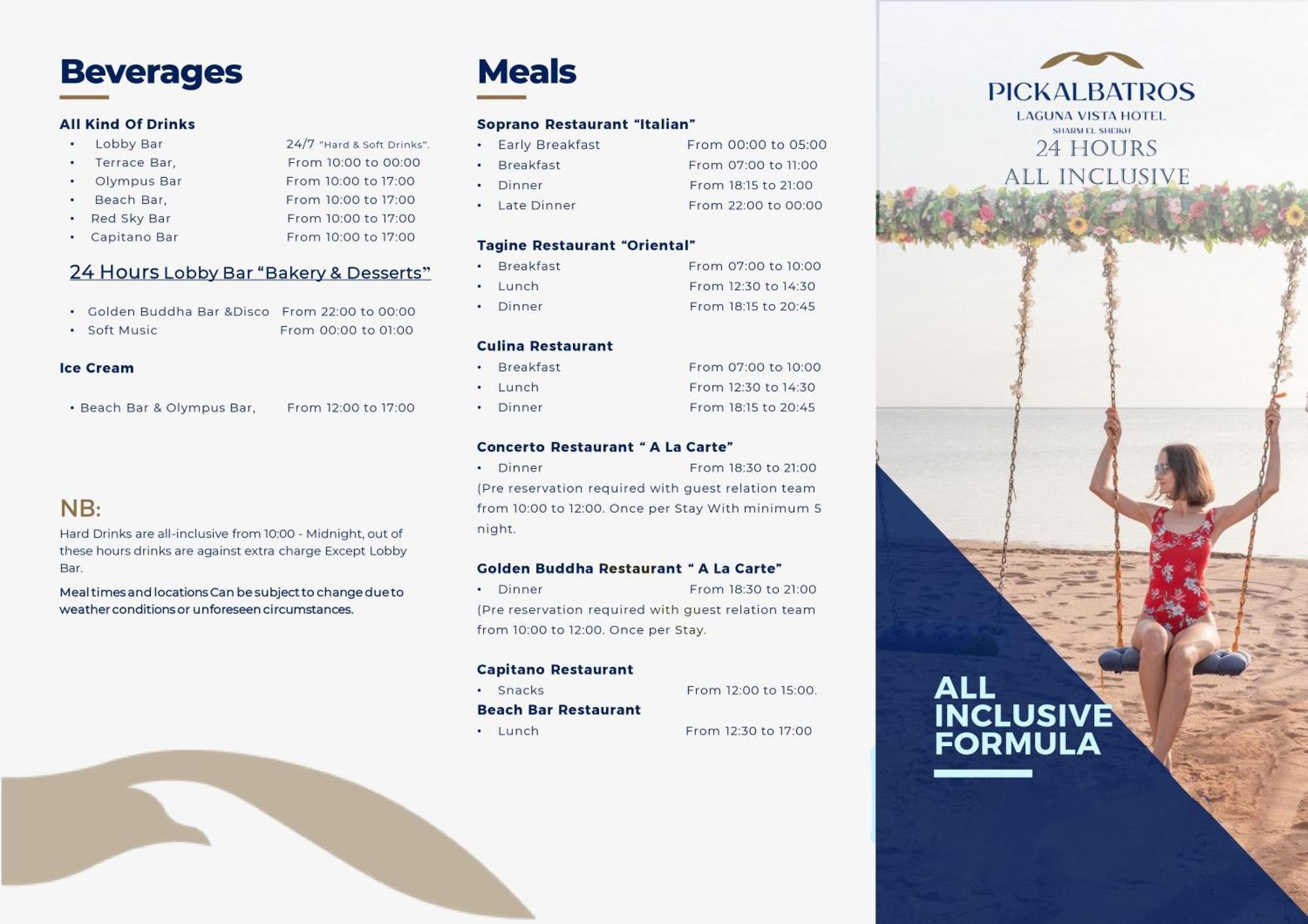 Pickalbatros Laguna Vista Aqua Park 샤름 엘 셰이크 외부 사진 Menu of the 25 Hours All Inclusive